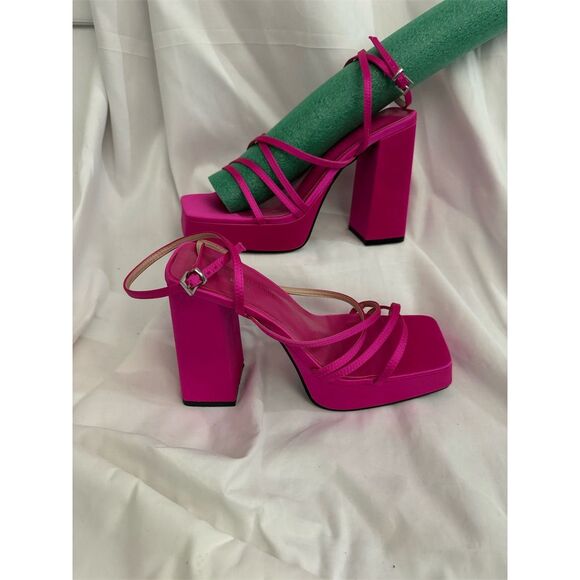 Zara Women's Pink Strappy Platform Block Heel sandals Size 9 - Picture 4 of 6